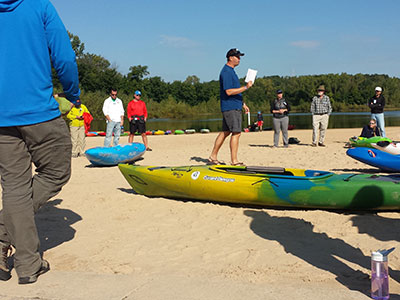 Adaptive kayaking lesson on the beach